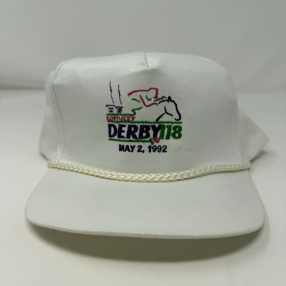 Vintage 1992 118th Kentucky Derby 5 Panel White  Strapback Baseball Cap Hat